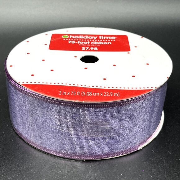 Wired Edge Ribbon 2" x 75' (25 yds) Shiny Metallic Lavender Tightly Woven Mesh - Picture 4 of 5